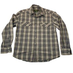Eddie Bauer Mens Shirt Small Long Sleeve Snap Casual Retro Beige Plaid Travel